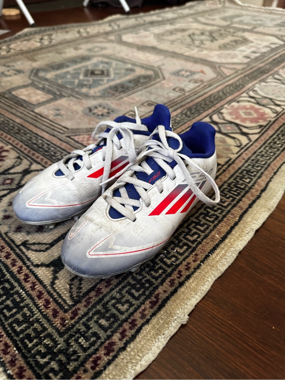 adidas Kids White Sneakers with Red Stripes and Blue Lining